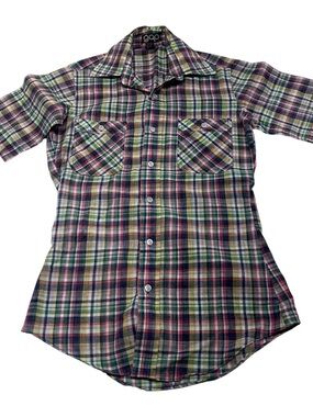 Vintage 70s GAP Multicolor Plaid Button-Down Shirt Womens Butterfly Collar